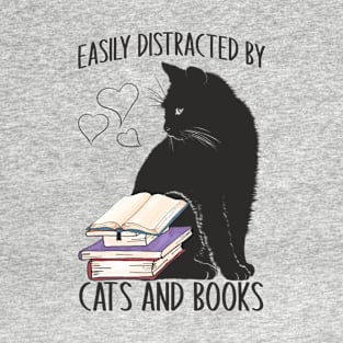 Funny Easily Distracted By Cats And Books Gifts T-Shirt